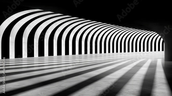 Fototapeta Modern architectural interior with light and shadow patterns in a minimalistic design space