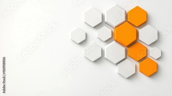 Fototapeta Geometric Hexagonal Shapes with a Pop of Orange Color on a White Background for Creative Design