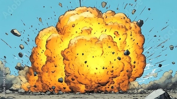Fototapeta A Powerful Explosion With Debris And Smoke