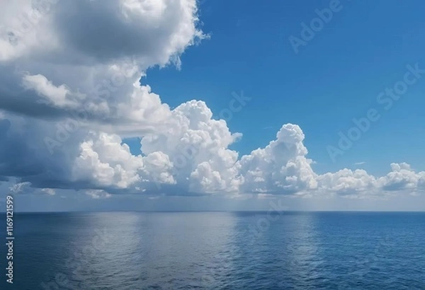 Fototapeta A calm and serene ocean with clear blue water and white fluffy clouds in the sky