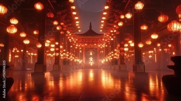 Fototapeta Grand Temple with Thousands of Red Lanterns