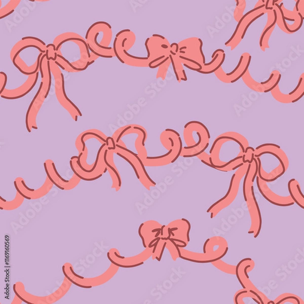 Obraz Seamless pattern of various bows, gift ribbons, bowknots in cartoon style. Present wrapping decoration ornament. Vector design for holiday.