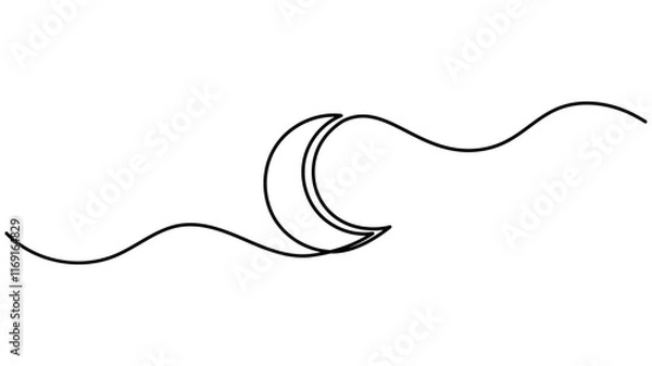 Fototapeta Moon Continuous One Line Drawing, Hand drawn vector art