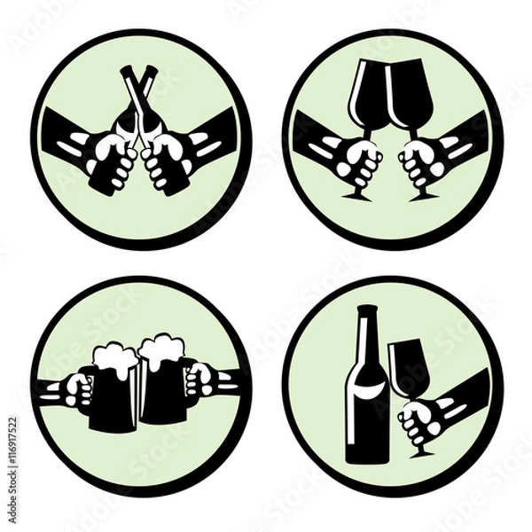 Obraz Set hands with drink. Retro styled vector icons.