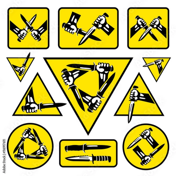 Obraz Set hands with knives. Retro styled vector icons.