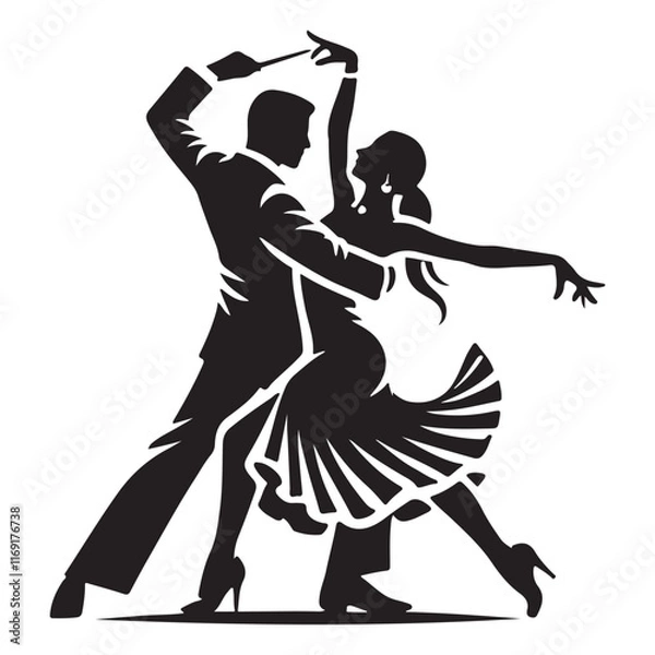 Obraz Bachata Silhouette Vector Illustration, Solid White Background.