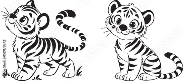 Obraz cute-tiger set-cub-silhouette-vector 