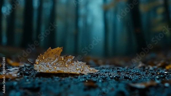 Fototapeta A close-up of raindrops on a leaf in a forest