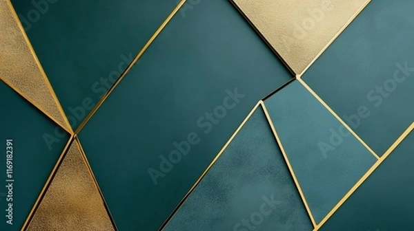 Fototapeta Abstract geometric design featuring teal and gold elements.