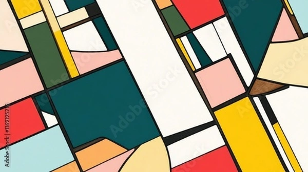 Obraz Abstract geometric composition with vibrant colors and varied shapes.