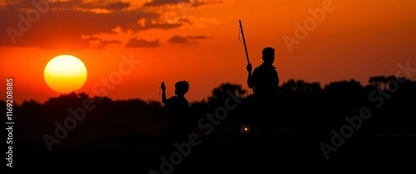 Obraz silhouette of a family in the sunset