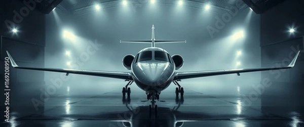 Obraz Closeup view of private jet airplane parked at outside and waiting business persons. Luxury tourism and business travel transportation concept.