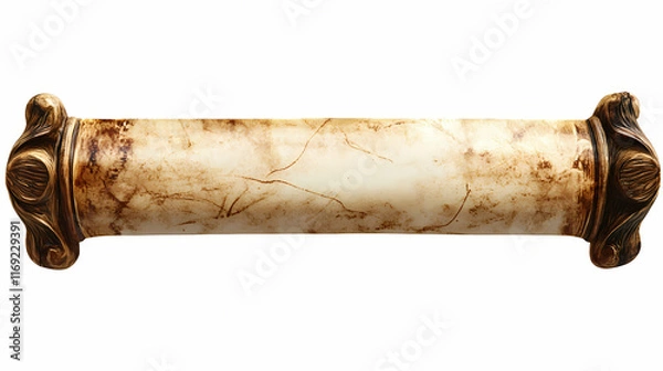 Fototapeta Antique parchment scroll with a weathered texture, isolated on transparent or white background. Parchment. Illustration
