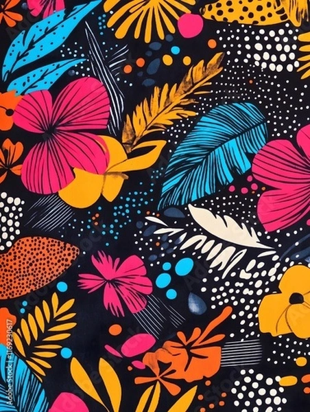 Fototapeta Retro 80s Memphis-style pattern, bright colors, and bold shapes