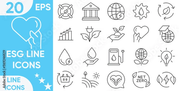 Fototapeta ESG Line icons set.ecology, environment, social, governance.governance related editable stroke.Vector and illustrator set.