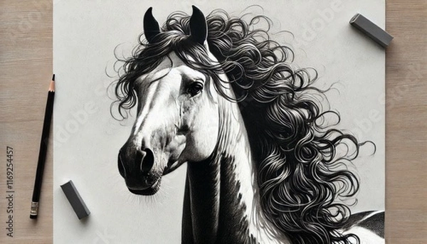 Fototapeta horse head sketch generative Al