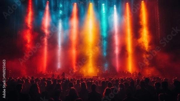 Obraz Vibrant concert atmosphere with colorful stage lights and enthusiastic audience
