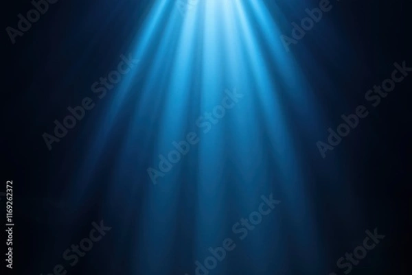 Obraz Soft blue spotlight rays on dark background, advertising show presentation template design
