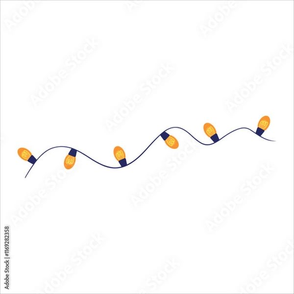 Fototapeta Set Christmas garland in the shape of a Christmas tree. Colored light bulbs. Decoration for the Christmas tree. Vector illustration on a white background.