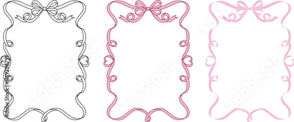 Obraz Hand drawn bow ribbon square frame with editable stroke thickness for wedding, valentines card and so on. Vector illustration.