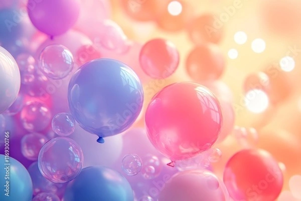 Fototapeta Vibrant glowing balloons with soft pastel tones, Generative AI