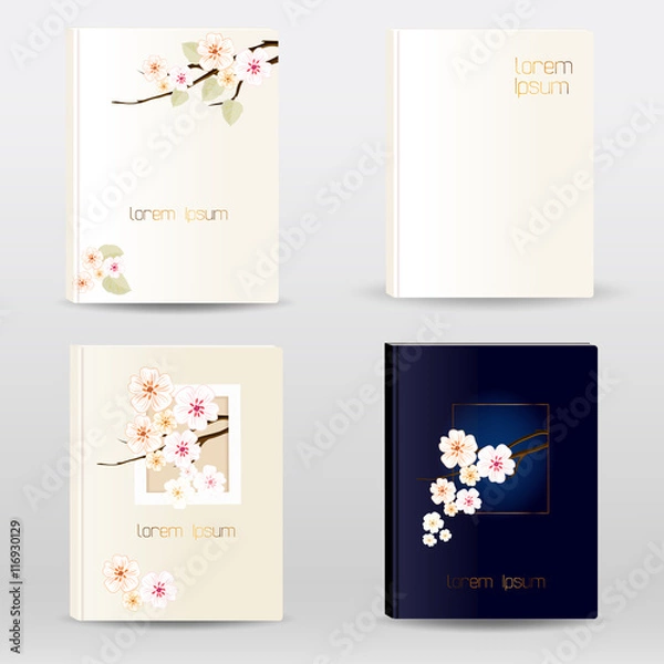 Obraz Set of cover notebooks template with sakura flowers.