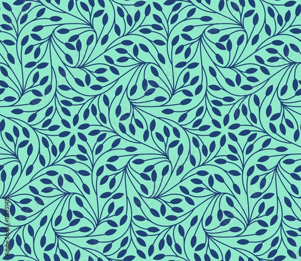 Fototapeta Seamless leaves pattern on teal background