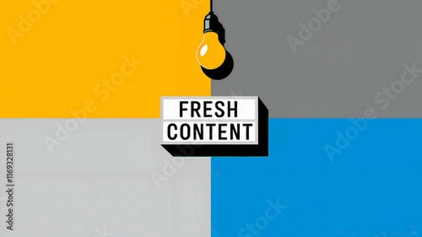 Obraz  Fresh Content Inspiration.  A lightbox with the phrase "Fresh Content" illuminated by a lightbulb, conveying the concept of new ideas and content creation.