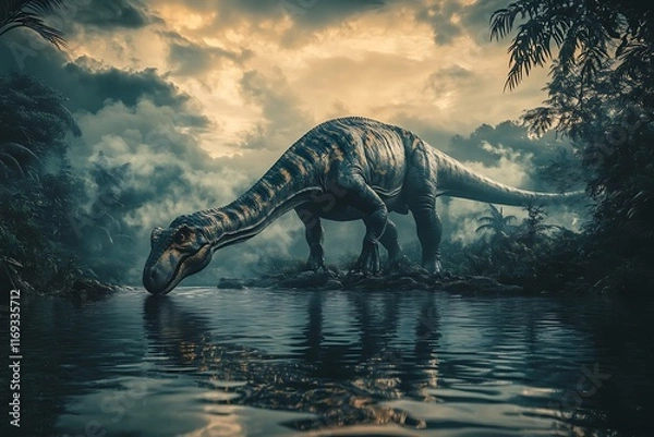 Fototapeta Diplodocus drinking water