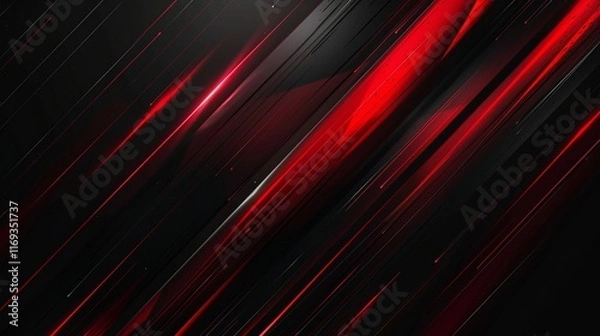 Fototapeta Dynamic Abstract Digital Artwork with Bold Black and Gradient Red Diagonal Stripes