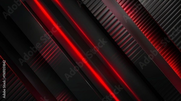 Fototapeta Dynamic Abstract Digital Artwork with Bold Black and Gradient Red Diagonal Stripes