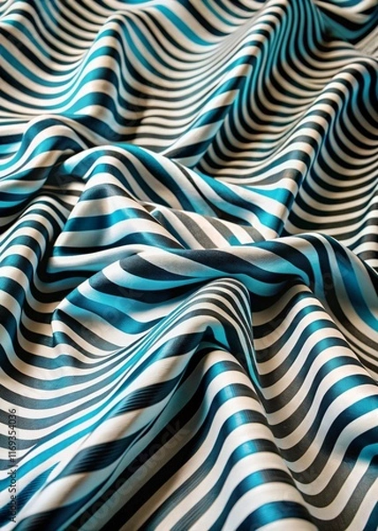 Fototapeta Close-Up of Smooth, Wavy Fabric with Diagonal Brown and Cream Stripes Creating Abstract Optical Illusion