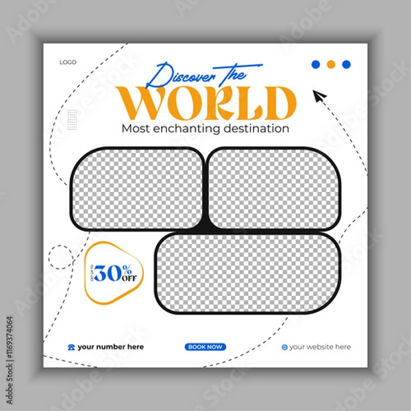 Obraz Set of travel adventure social media pack template premium vector, color, typo, background.