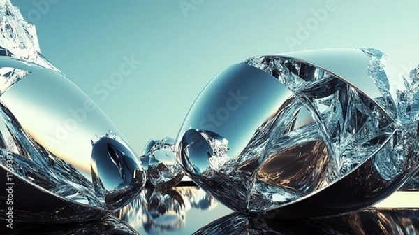 Fototapeta Stylish glassware filled with ice reflecting soft light.