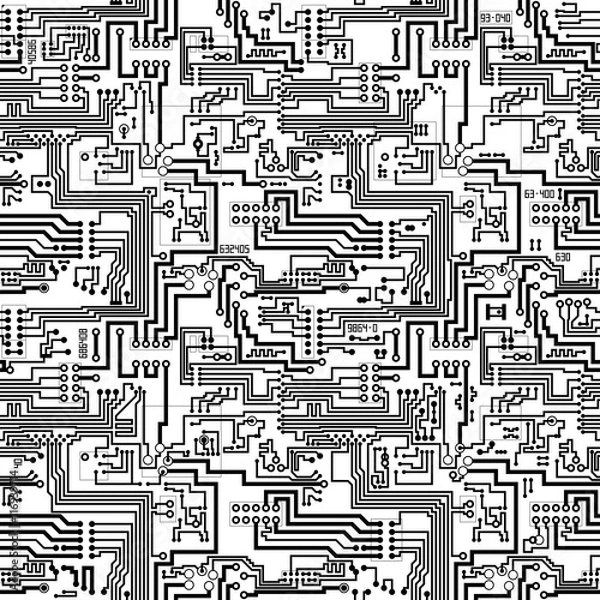 Fototapeta Circuit board vector seamless technological pattern