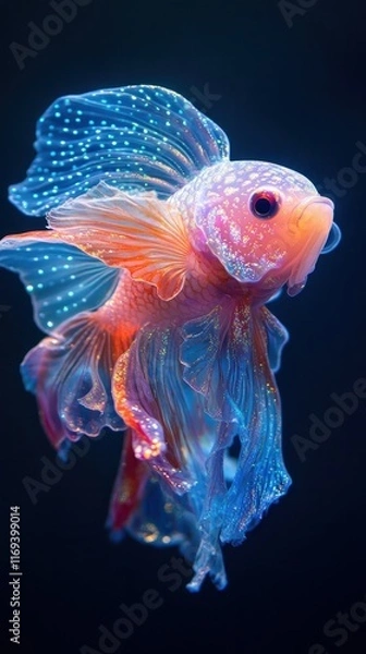 Fototapeta Captivating Betta Fish Swimming Gracefully in a Vibrant Underwater Aquarium Scene  The Iridescent Shimmering Scales and Flowing Fins Create a Mesmerizing Tranquil Underwater Wonderland