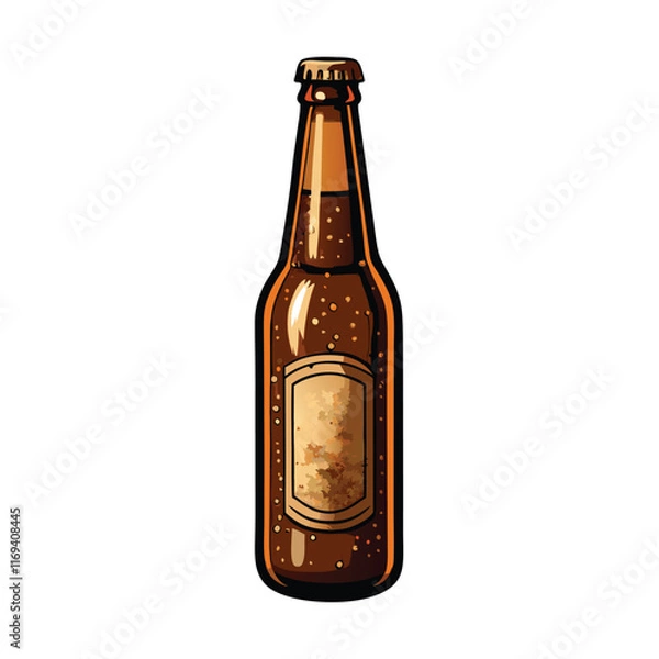Obraz A sleek brown beer bottle with condensation forming on its surface, featuring a blank label.