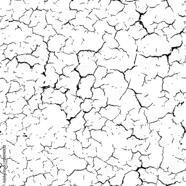 Obraz Cracked seamless pattern vector texture. Black cracks on white b