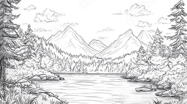 Obraz Serene Mountain Lake Scene with Evergreen Trees