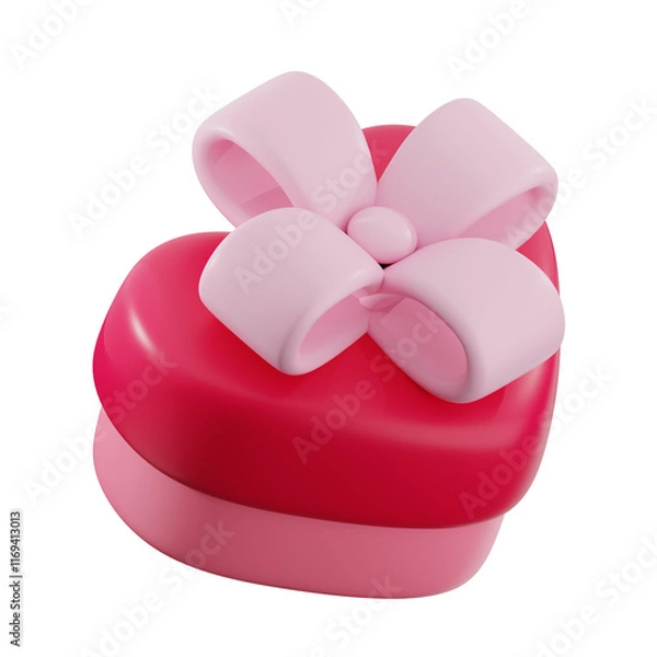 Obraz A 3D rendering of a heart-shaped gift box with a pink lid and a large pink bow, conveying a sense of love and celebration.
