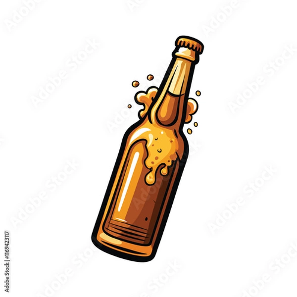 Obraz A vector illustration of an open beer bottle with foam spilling out.