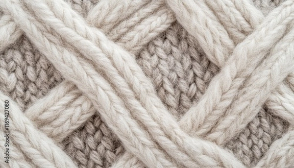 Fototapeta Textured Cable Knit Wool Fabric Background Beige and Cream Tones Soft Cozy Winter Design