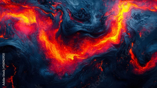 Fototapeta Dynamic Lava Flow Inspired Abstract Texture with Intense Creative Fluidity in Fiery Red and Cool Black Hues, Generative AI Illustration for Bold Design Compositions