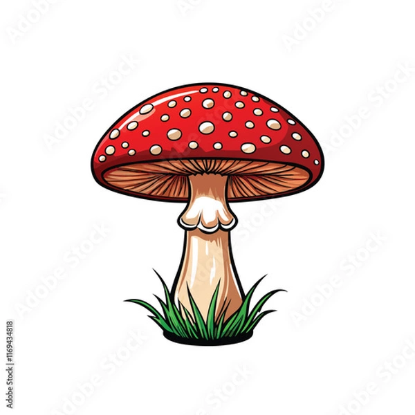 Obraz Create a detailed vector illustration of an Amanita muscaria mushroom in a cartoon style.