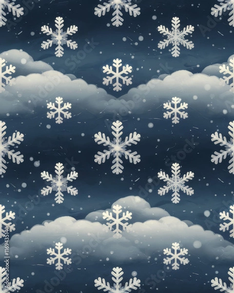 Fototapeta Seamless snowflake and cloud pattern design. Seamless holiday snowflake pattern wallpaper background for winter concept.