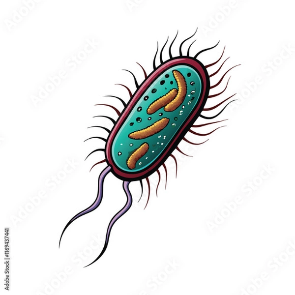 Obraz Detailed vector illustration of Listeria monocytogenes bacteria with flagella, showing internal structure.