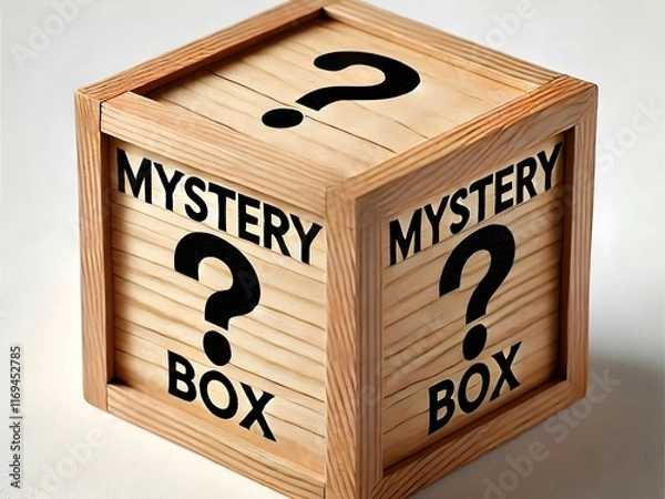 Fototapeta 3d lucky random mystery carton wooden box on it question mark in isolated white background