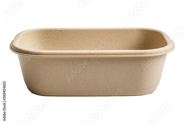 Fototapeta beige plant based PLA container with smooth, minimalist design, ideal for eco friendly storage or serving. container features speckled texture and rectangular shape
