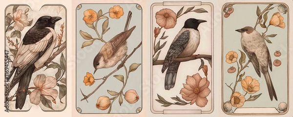 Fototapeta set of illustrations of tarot cards, the theme of isoterics and fortune telling	
