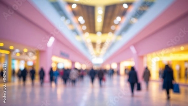 Fototapeta Shopping center with people, blurred. AI Generated.